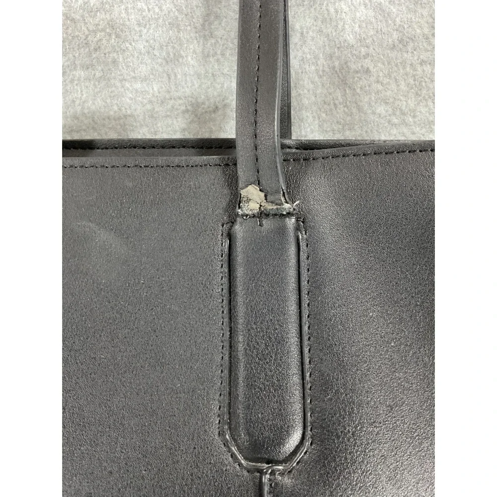 Steve Madden Black Faux Leather Tote Bag Gold Hardware Large Shopper Handbag